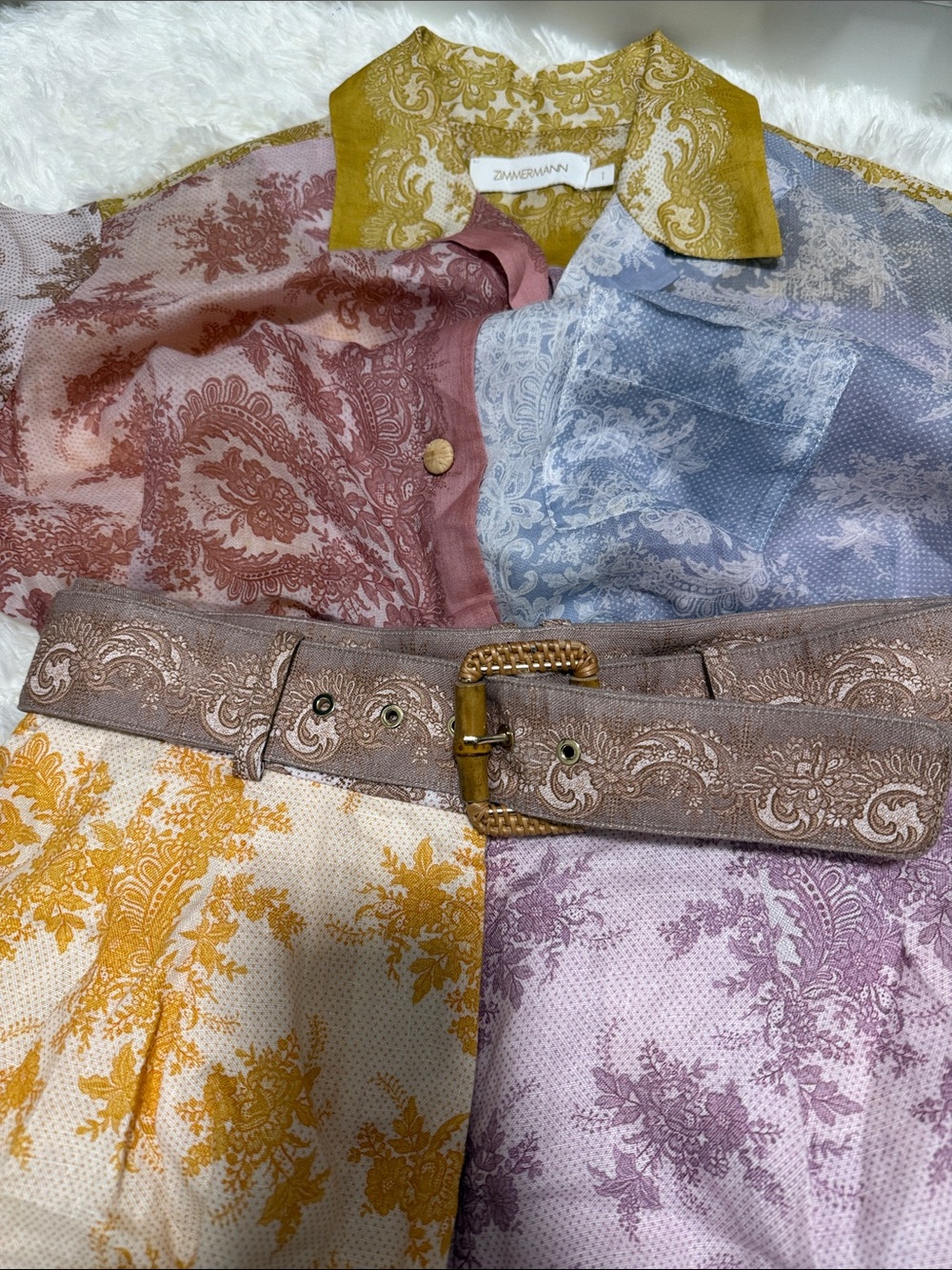 Zimmermann Multicolor Toile Print Shirt and Short Set with Bamboo Buckle - Picture 6 of 8